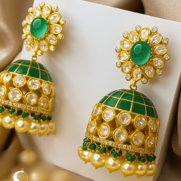Emerald Enamel Jhumkas - Image 2