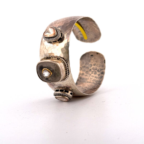 Rustic Polki Silver Cuff - Image 4