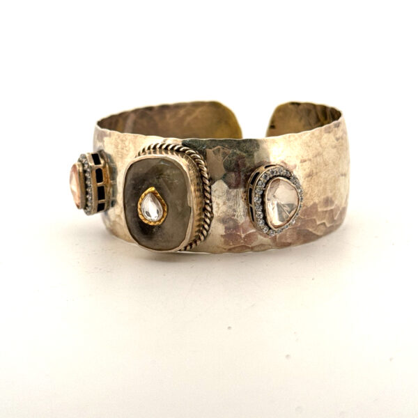 Rustic Polki Silver Cuff