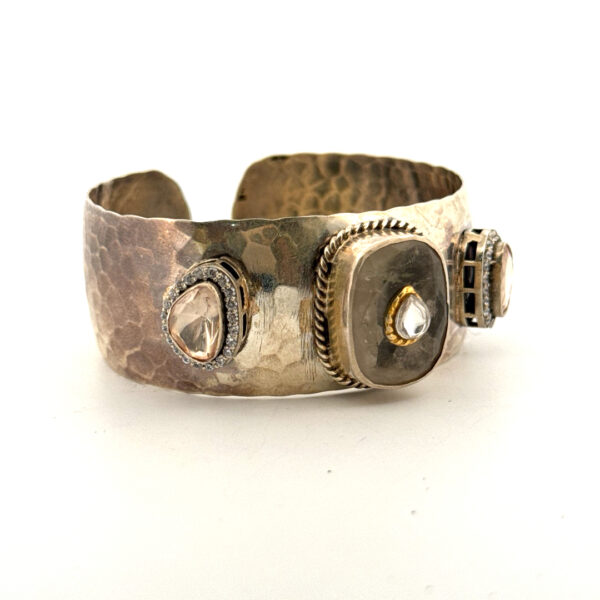 Rustic Polki Silver Cuff - Image 3
