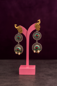 Peacock Grace Dual-Tone Earrings