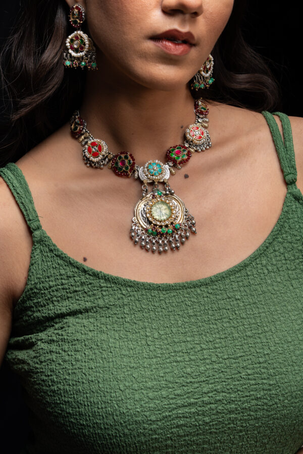 Rang Mahal Enamel Necklace Set - Image 4