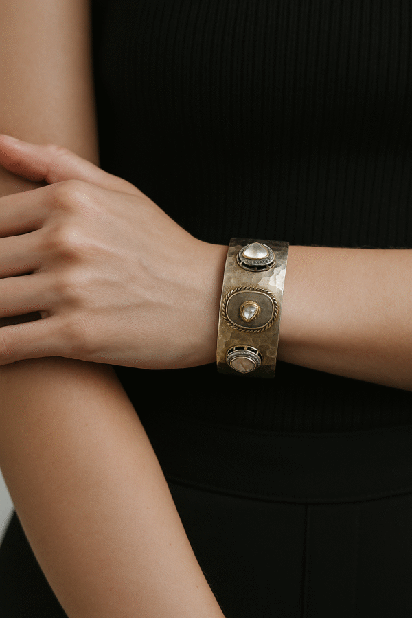 Rustic Polki Silver Cuff - Image 2