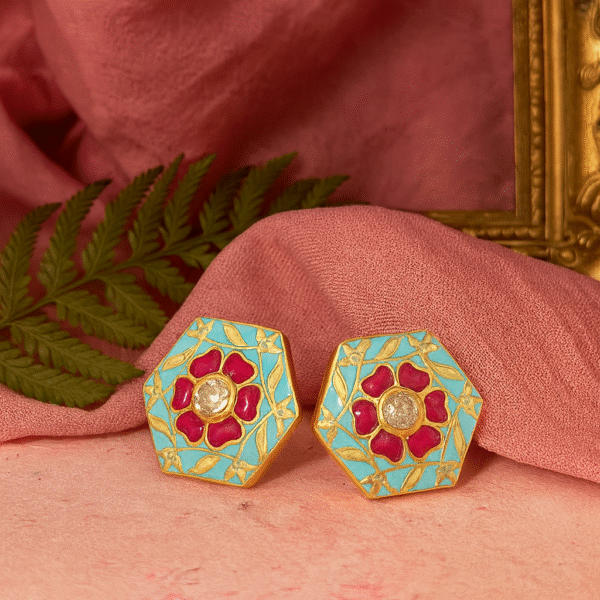 Floral Enamel Hexa Studs - Image 2