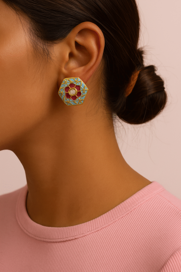 Floral Enamel Hexa Studs - Image 4