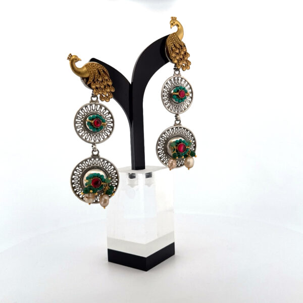 Peacock Grace Dual-Tone Earrings - Image 3
