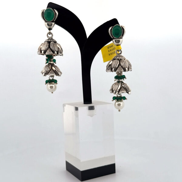 Emerald Bloom Jhumkas - Image 2