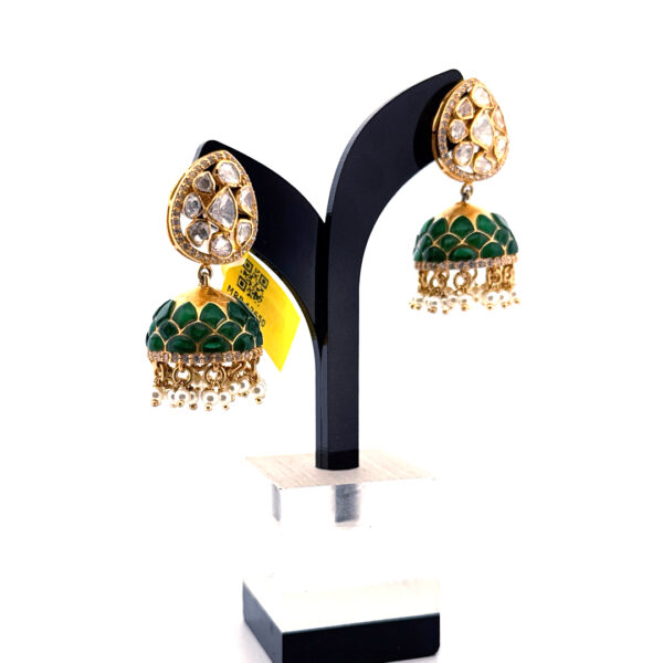 Emerald Royal Polki Jhumkas - Image 4