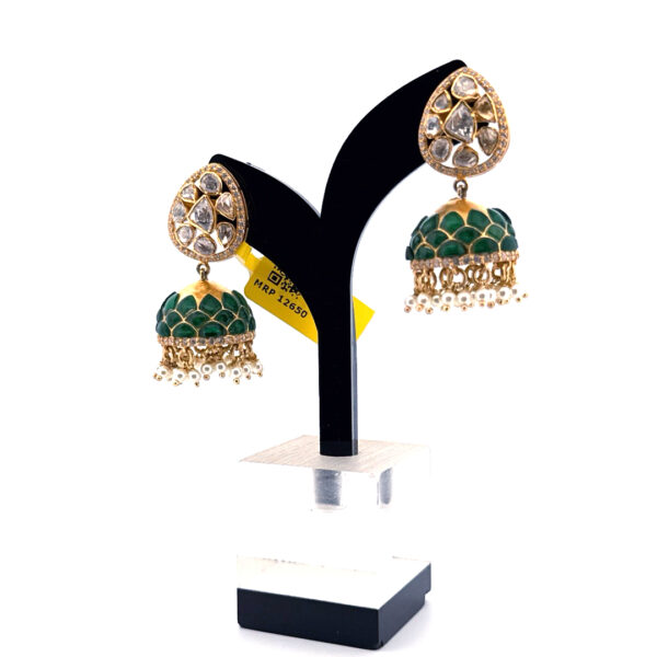 Emerald Royal Polki Jhumkas - Image 3